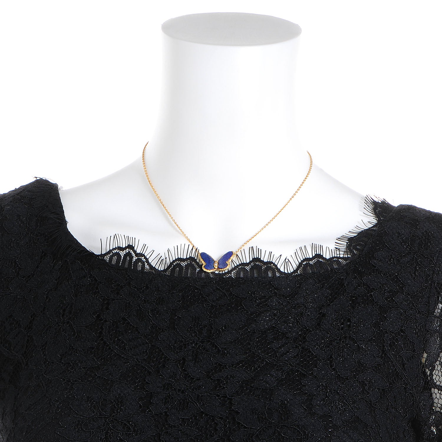 Van Cleef & Arpels 18K Yellow Gold Diamond Lapis Vintage Alhambra Butterfly Pendant Necklace 2 of 6