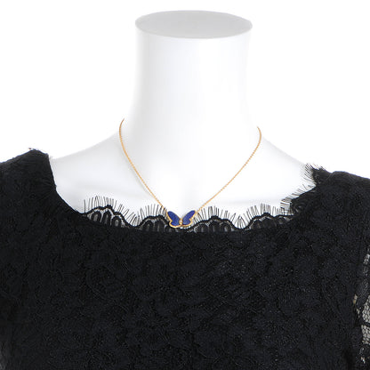 Van Cleef & Arpels 18K Yellow Gold Diamond Lapis Vintage Alhambra Butterfly Pendant Necklace 2 of 6