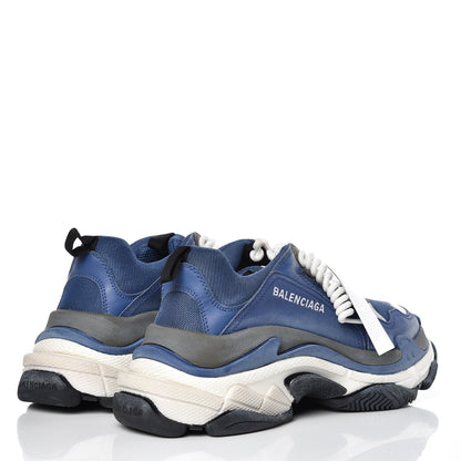 Balenciaga Mesh Nubuck Mens Triple S Sneakers 40 Navy Gris 3 of 12