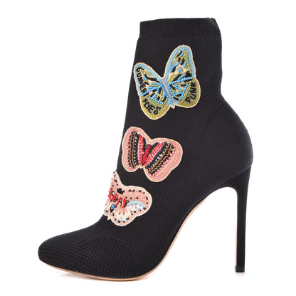 Valentino Garavani Mesh Knit Butterfly Embroidered Sock Booties 36.5 Black 1 of 7
