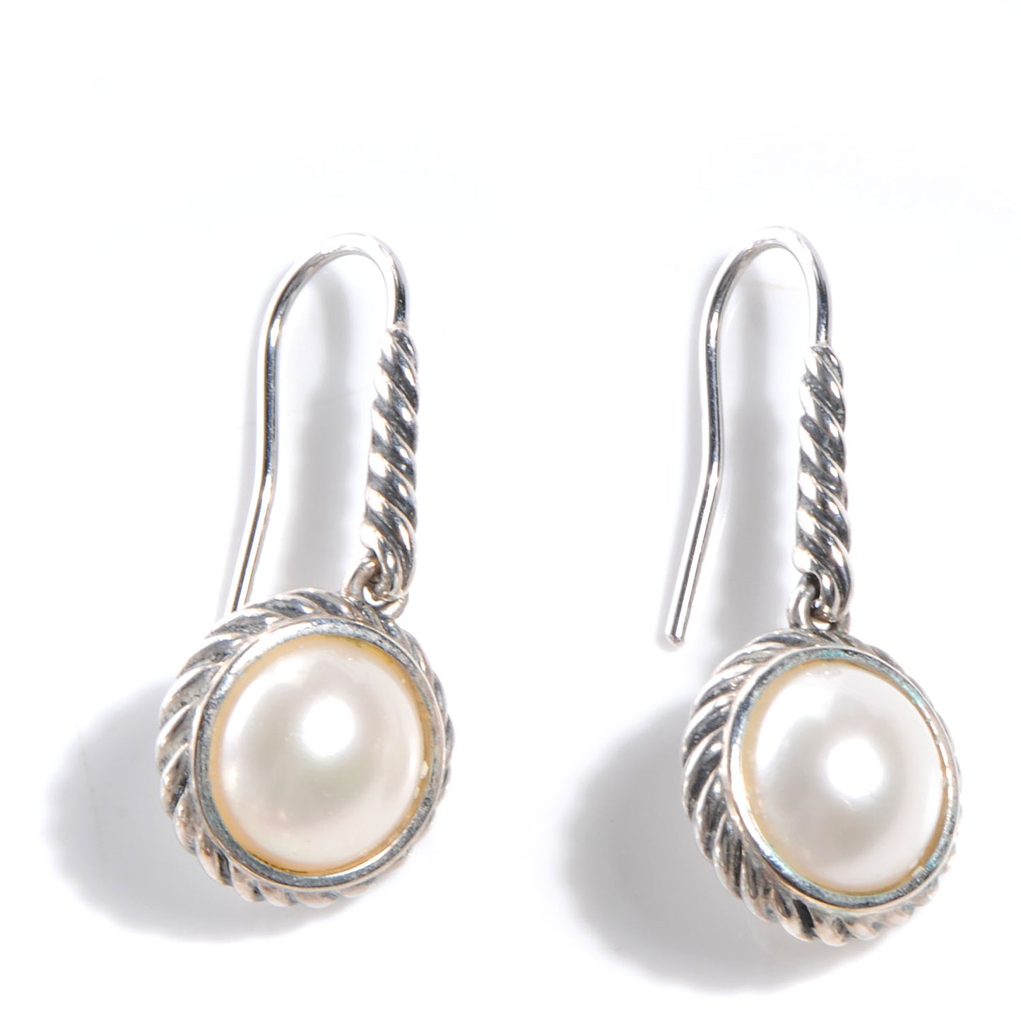 Sterling Silver Pearl 9mm Cable Drop Earrings