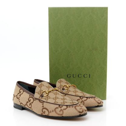 Gucci Monogram Jumbo GG Malaga Kid Horsebit Womens Jordaan Loafers 39.5 Camel Ebony New Acero Beige 10 of 10