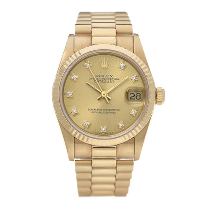 Rolex 18K Yellow Gold Diamond 31mm Oyster Perpetual Datejust President Watch Champagne 68278 1 of 7