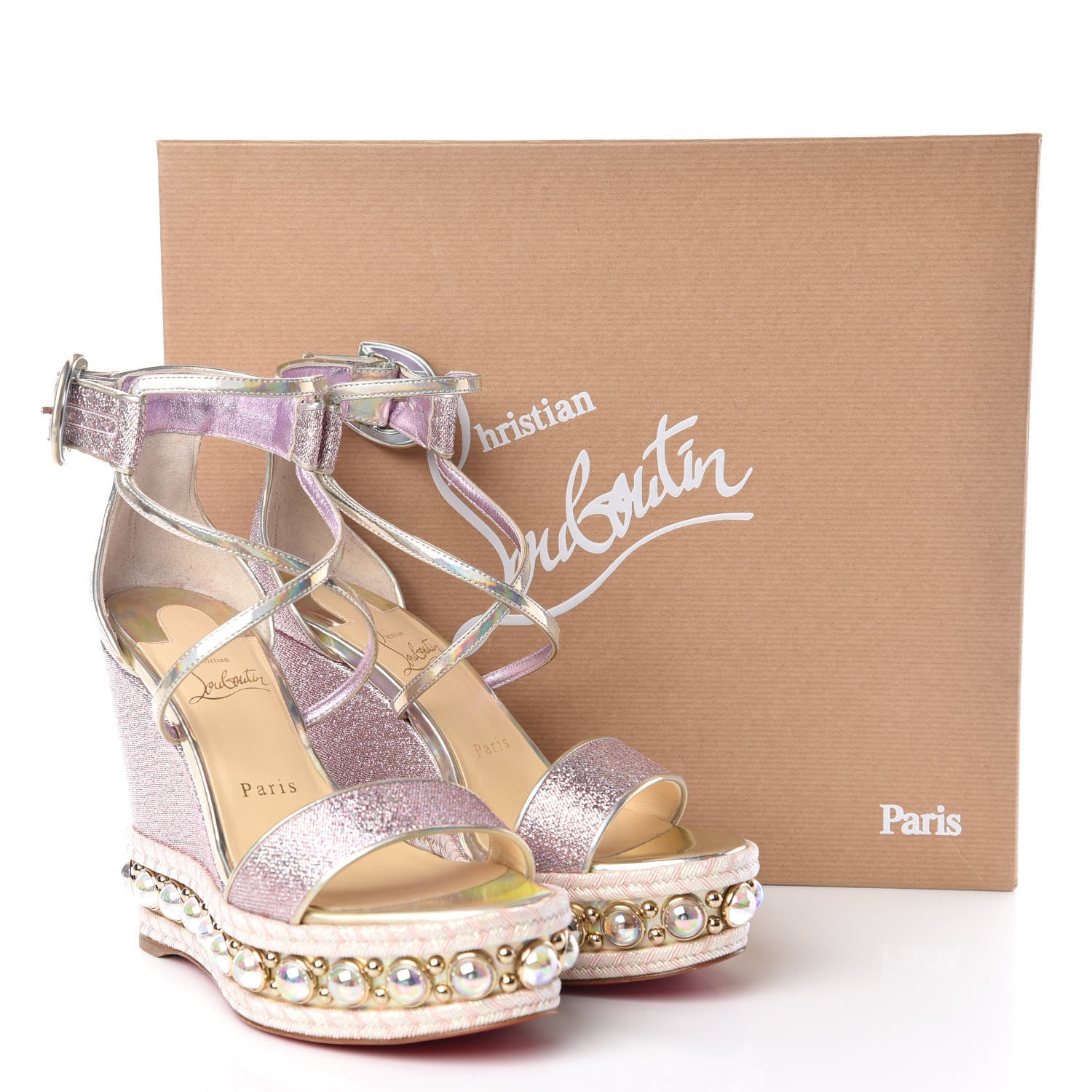 Christian Louboutin Lurex Chocazeppa 120 Platform Wedge Sandals 37 Lupin 9 of 9