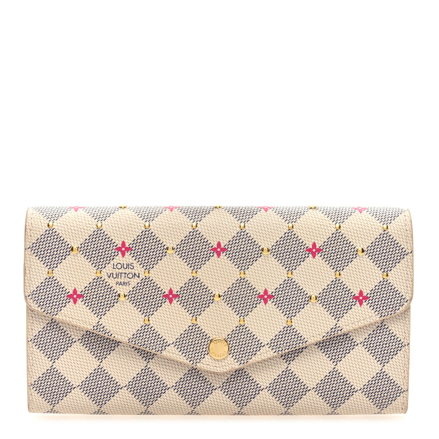 Damier Azur Studded Sarah Wallet NM Fuchsia