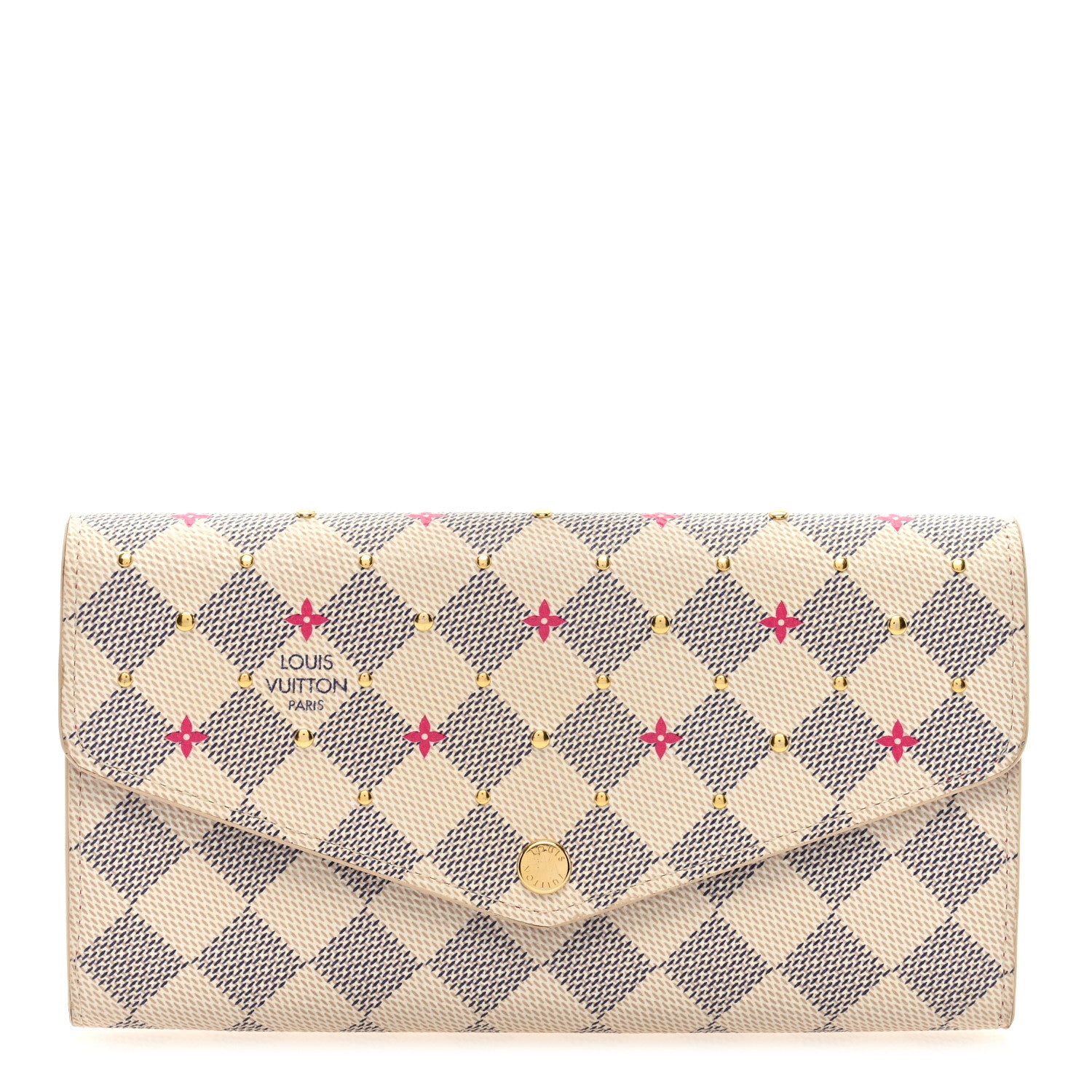 Louis Vuitton Damier Azur Studded Sarah Wallet NM Fuchsia 1 of 6