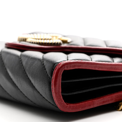Gucci Vintage Effect Calfskin Matelasse Diagonal Torchon GG Marmont Chain Wallet Black Romantic Cherry 10 of 11
