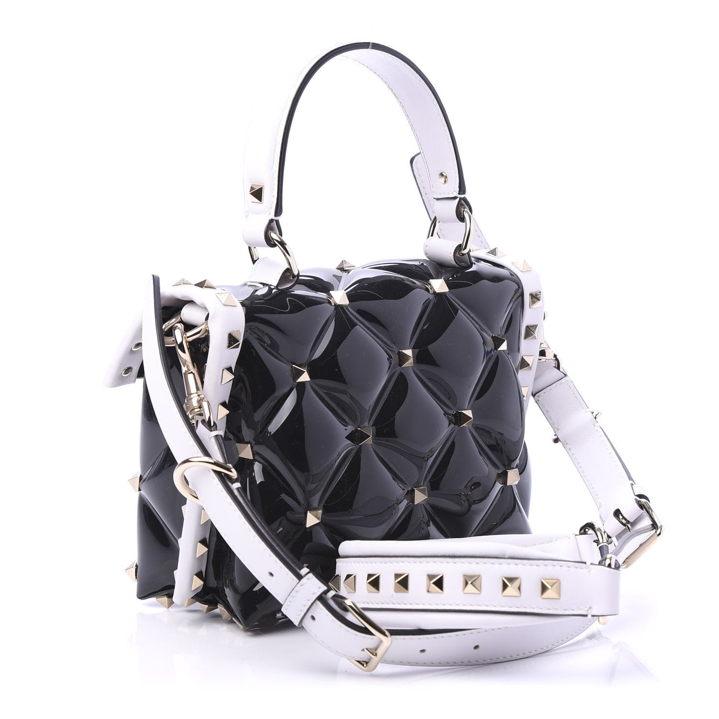 PVC Candystud Top Handle Bag Black White