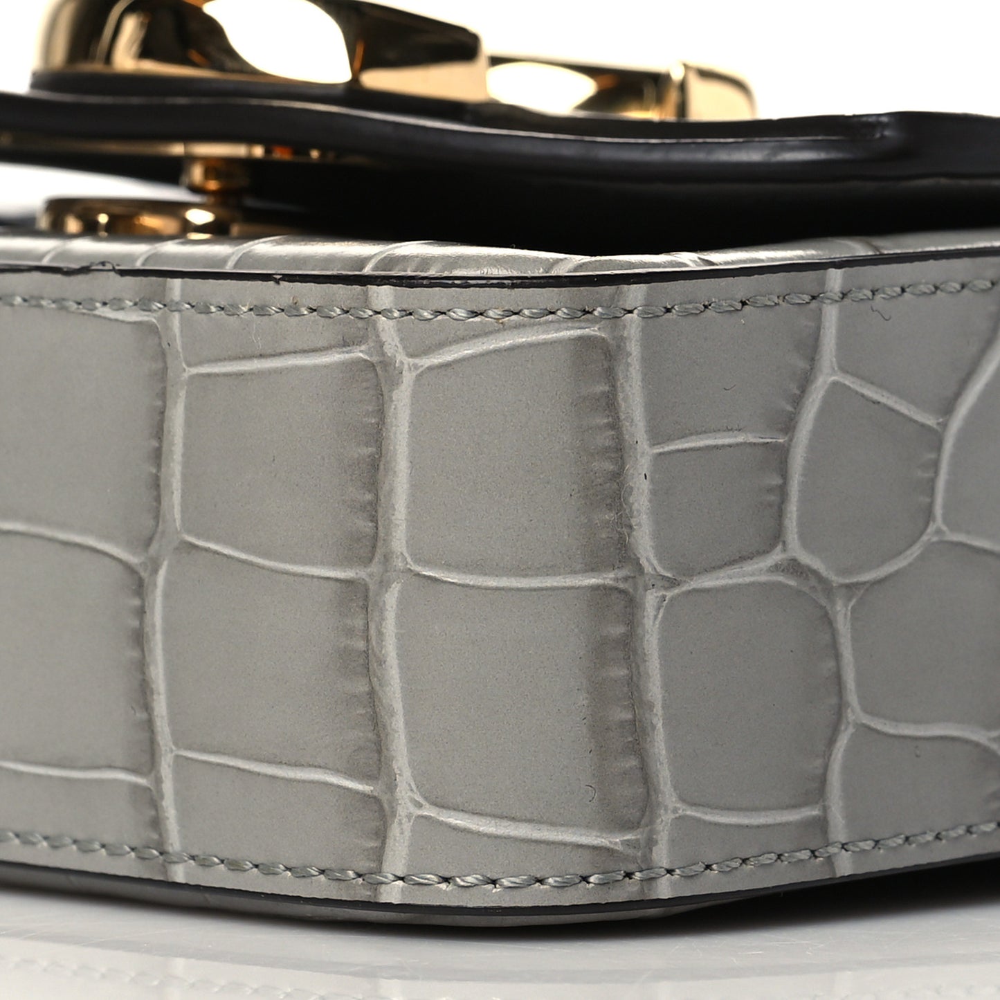 Crocodile Embossed Calfskin Mini C Double Carry Stormy Grey