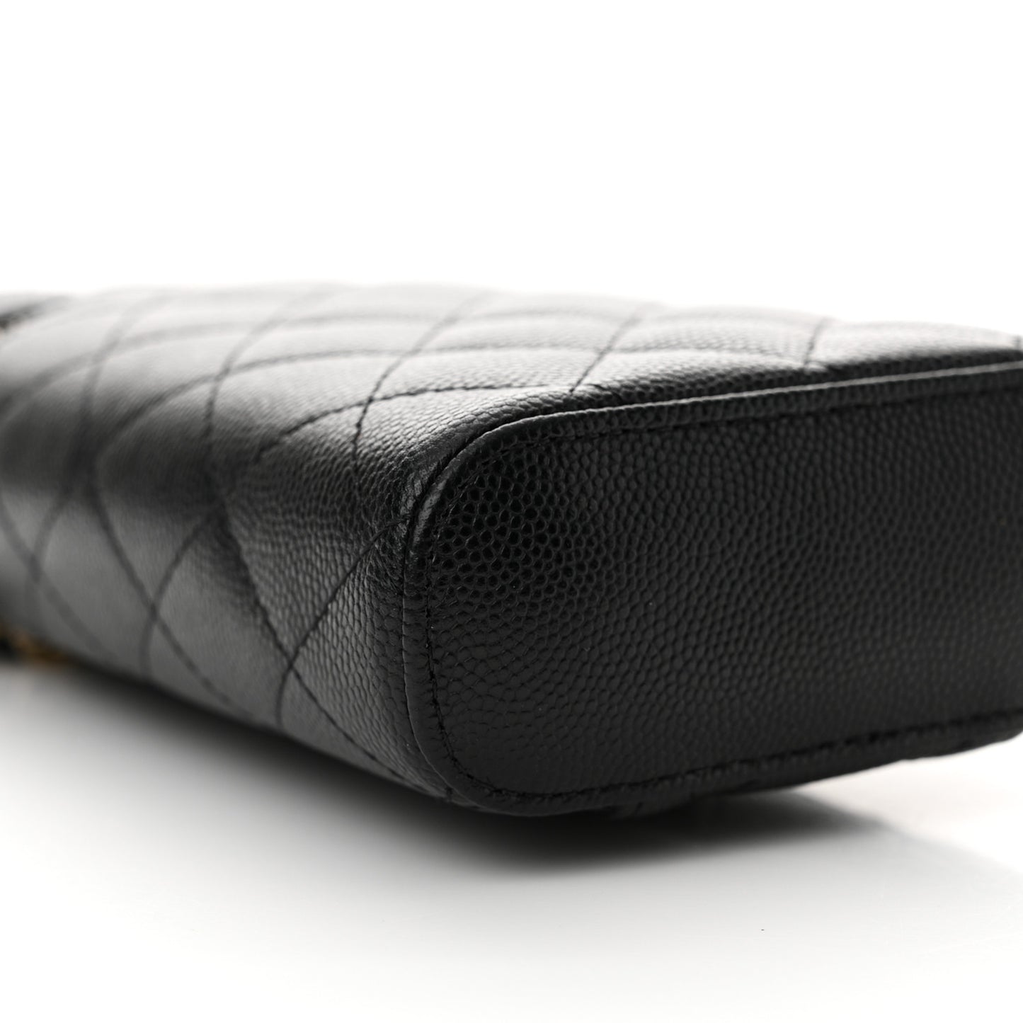 Caviar Quilted Phone Holder With Chain Black