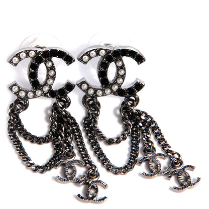 Chanel Pearl Beaded CC Chain Earrings Dark Silver 1 of 4