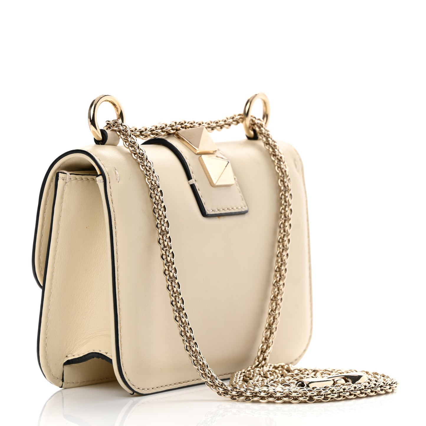 Vitello Mini Glam Lock Rockstud Flap White
