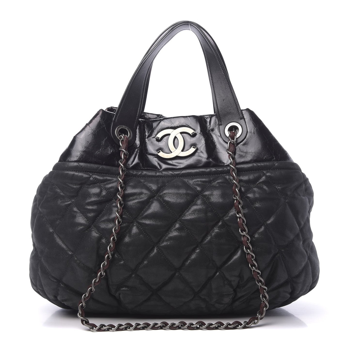 Iridescent Calfskin Quilted Large In The Mix Tote Black