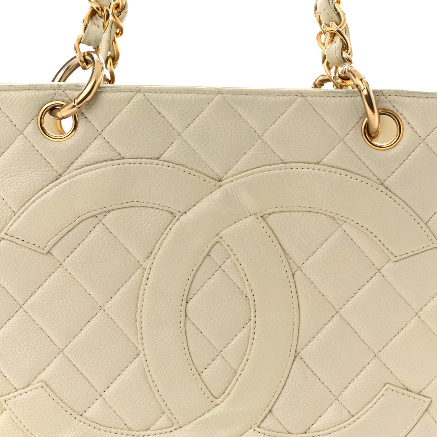 Caviar Quilted Timeless CC Shopping Tote White