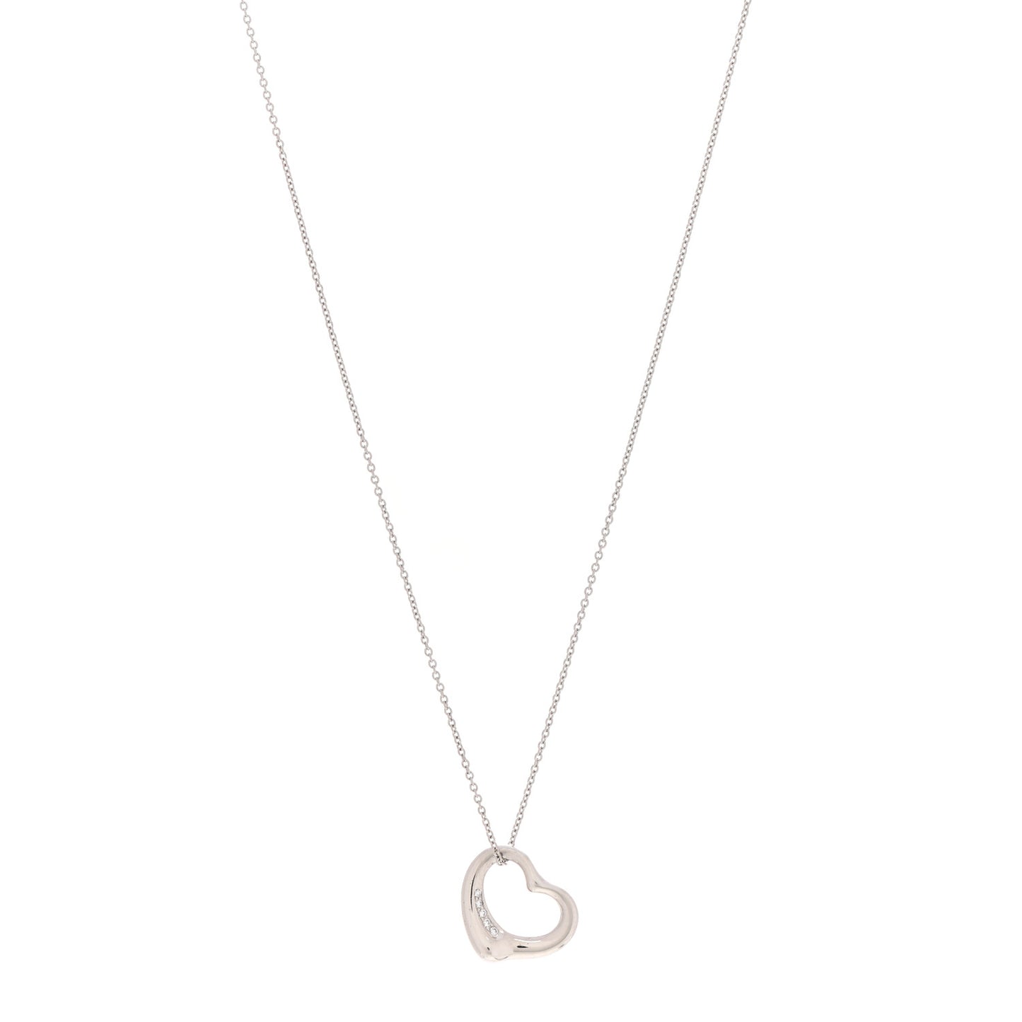 Platinum Diamond 16mm Elsa Peretti Open Heart Pendant Necklace