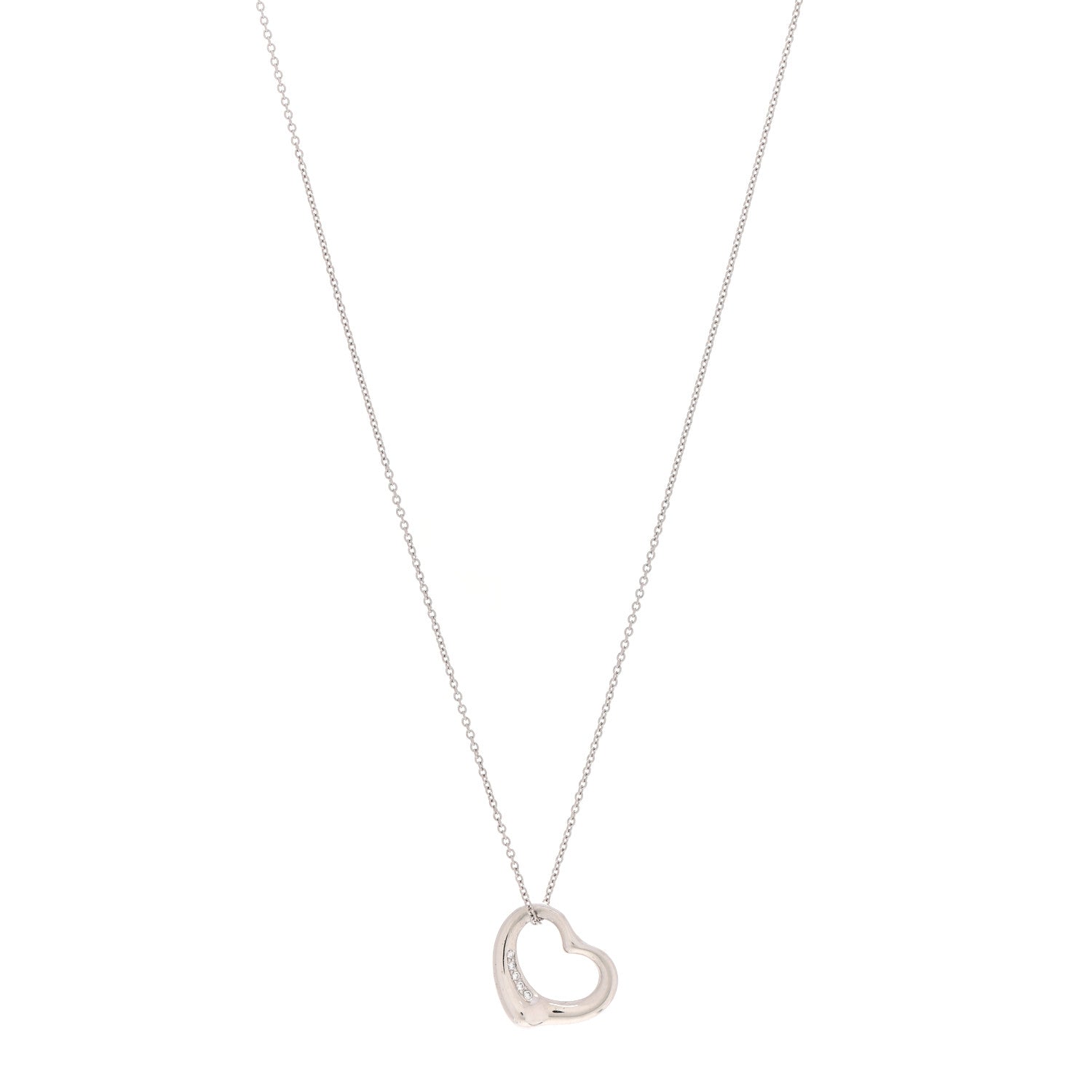Tiffany Platinum Diamond 16mm Elsa Peretti Open Heart Pendant Necklace 1 of 8