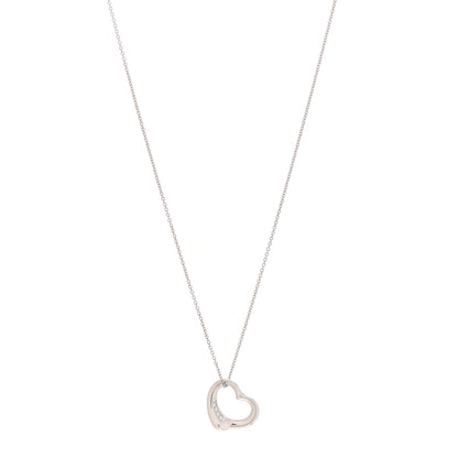 Tiffany Platinum Diamond 16mm Elsa Peretti Open Heart Pendant Necklace 1 of 8