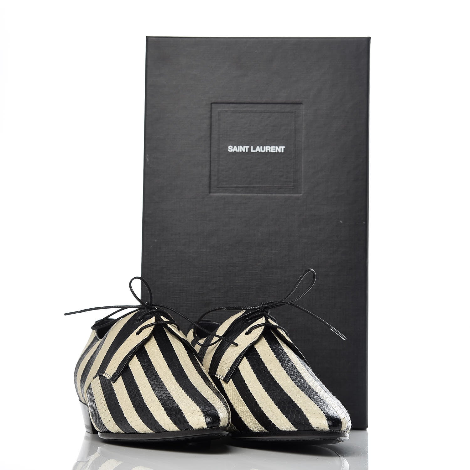 Saint Laurent Elaphe Snakeskin Striped Mens Jonas Derbies 43 Black White 9 of 9