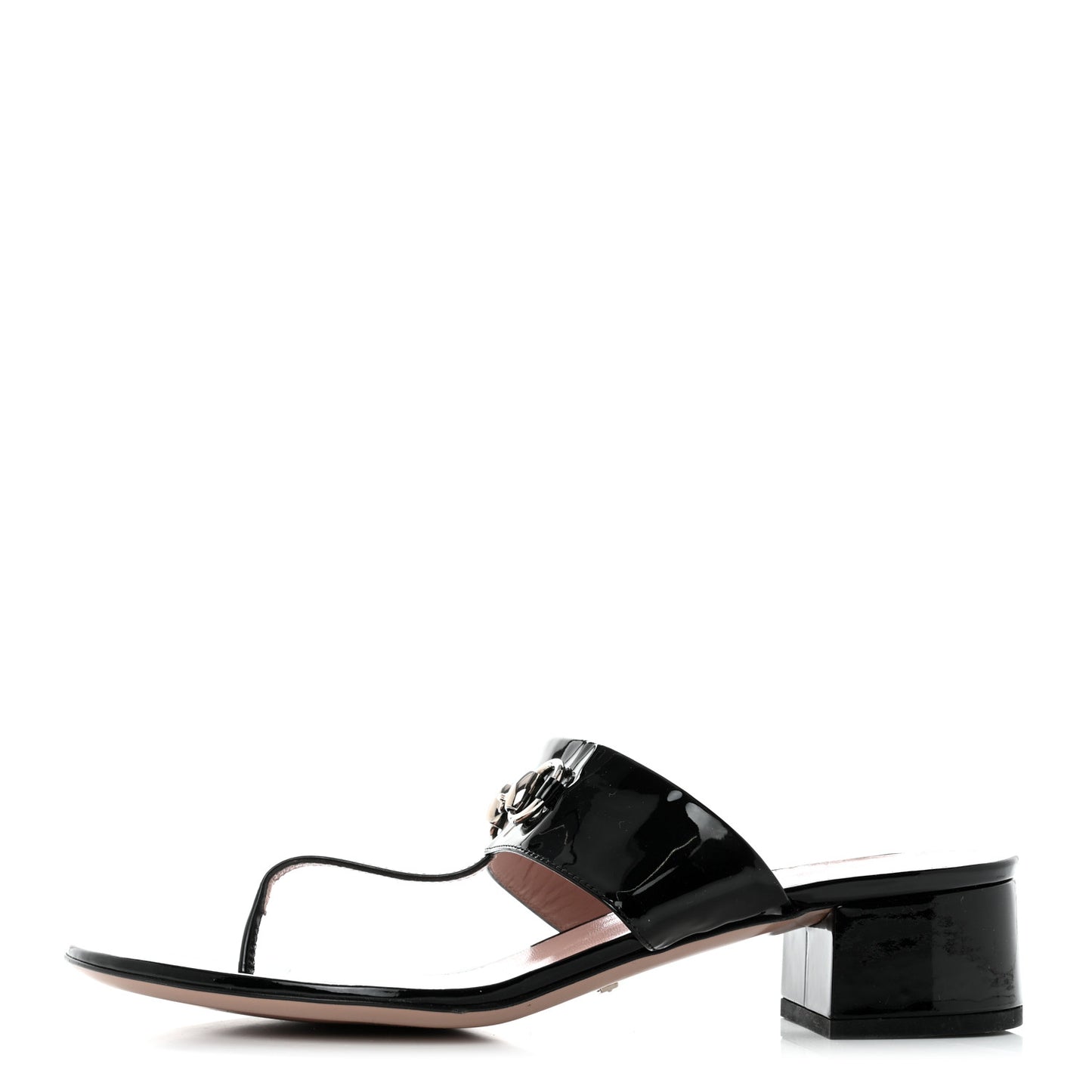Patent Horsebit Thong Sandals 41 Black