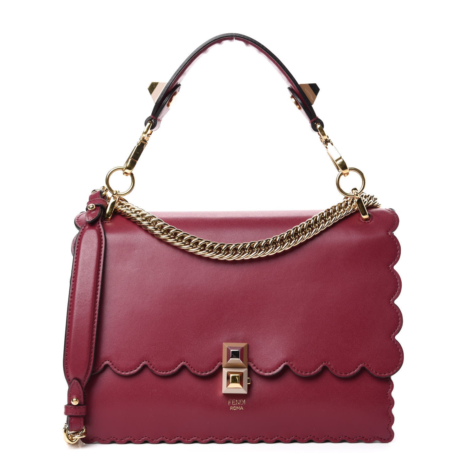 Fendi Vitello Liberty Scalloped Studded Kan I Shoulder Bag Black Cherry 1 of 12