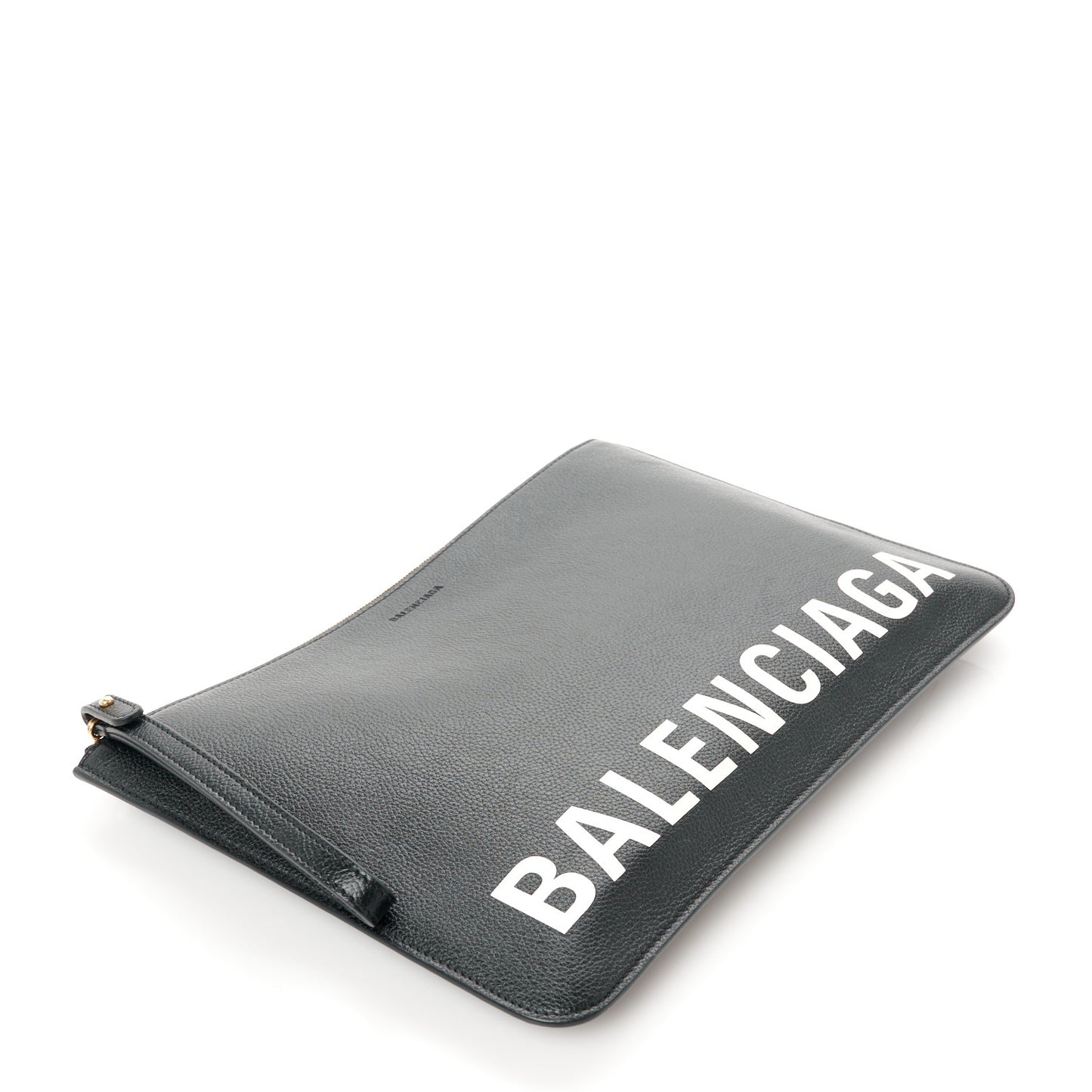 Calfskin Logo Medium Cash Pouch With Handle Black White