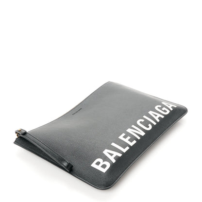 Balenciaga Calfskin Logo Medium Cash Pouch With Handle Black White 4 of 9