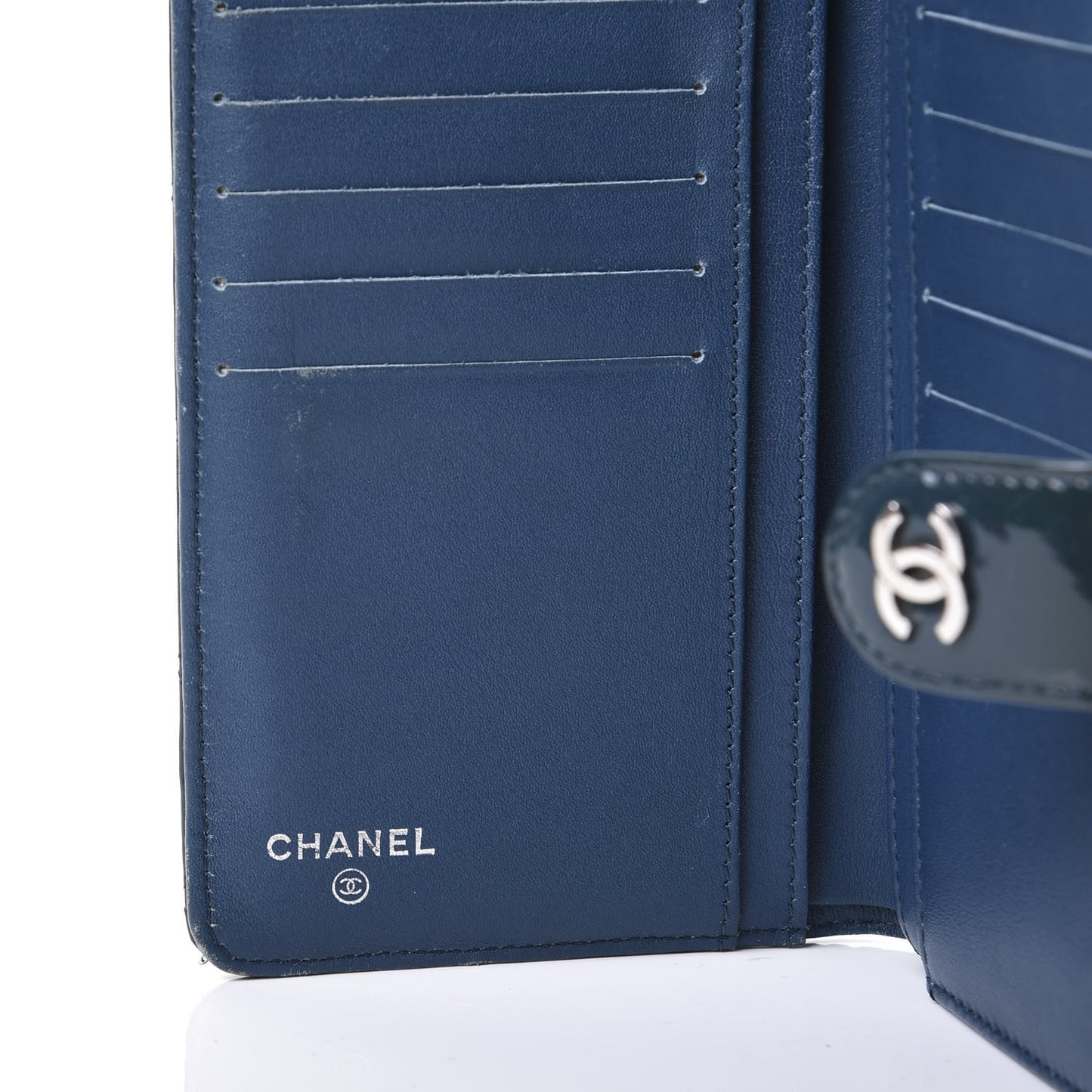 Patent Quilted Zip Pocket Wallet Blue