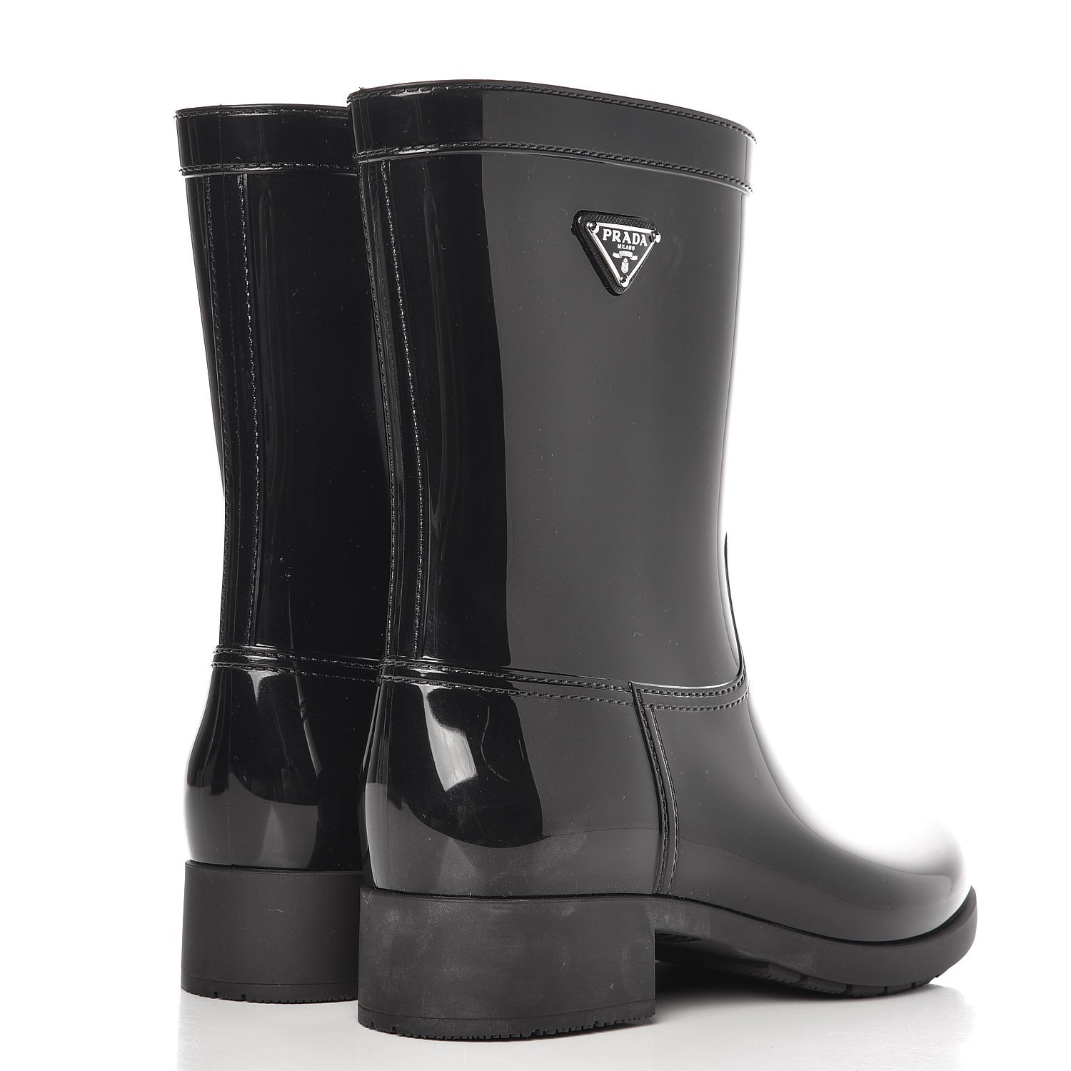 Prada Sport Rubber Mid Calf Rain Boots 40 Black 4 of 11