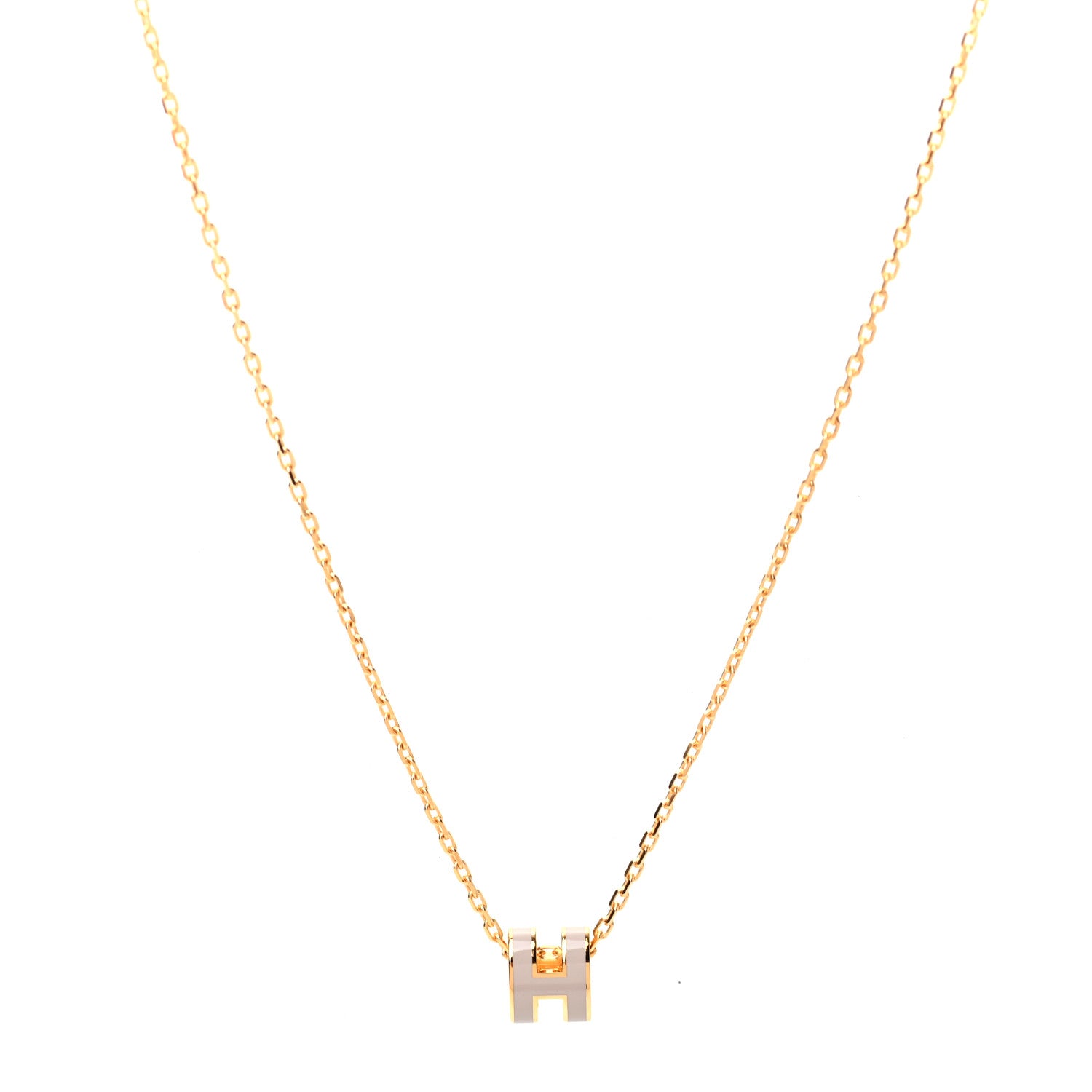 Hermes Lacquered Gold Mini Pop H Pendant Necklace Marron Glace 1 of 5