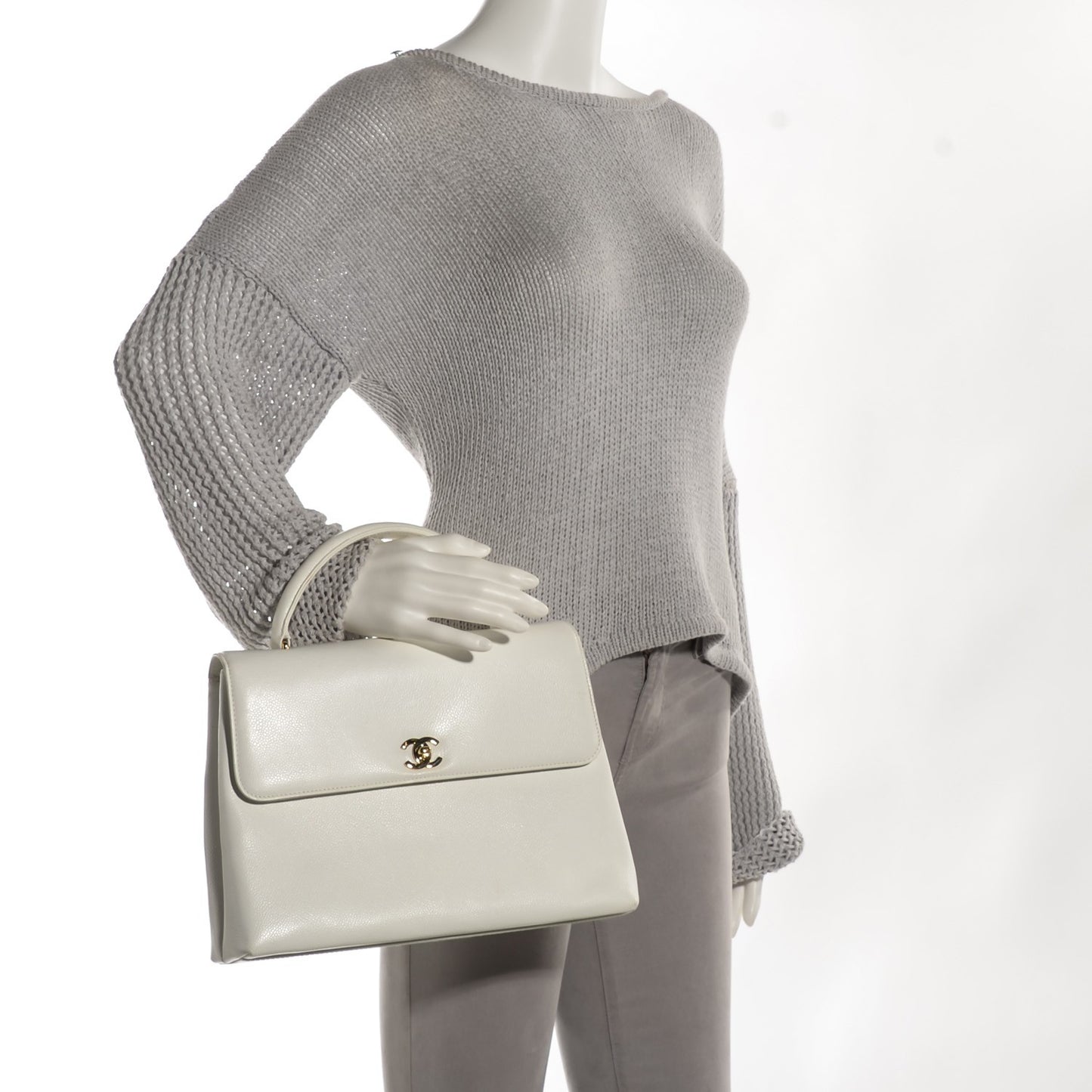 Caviar Jumbo Kelly Flap Bag White