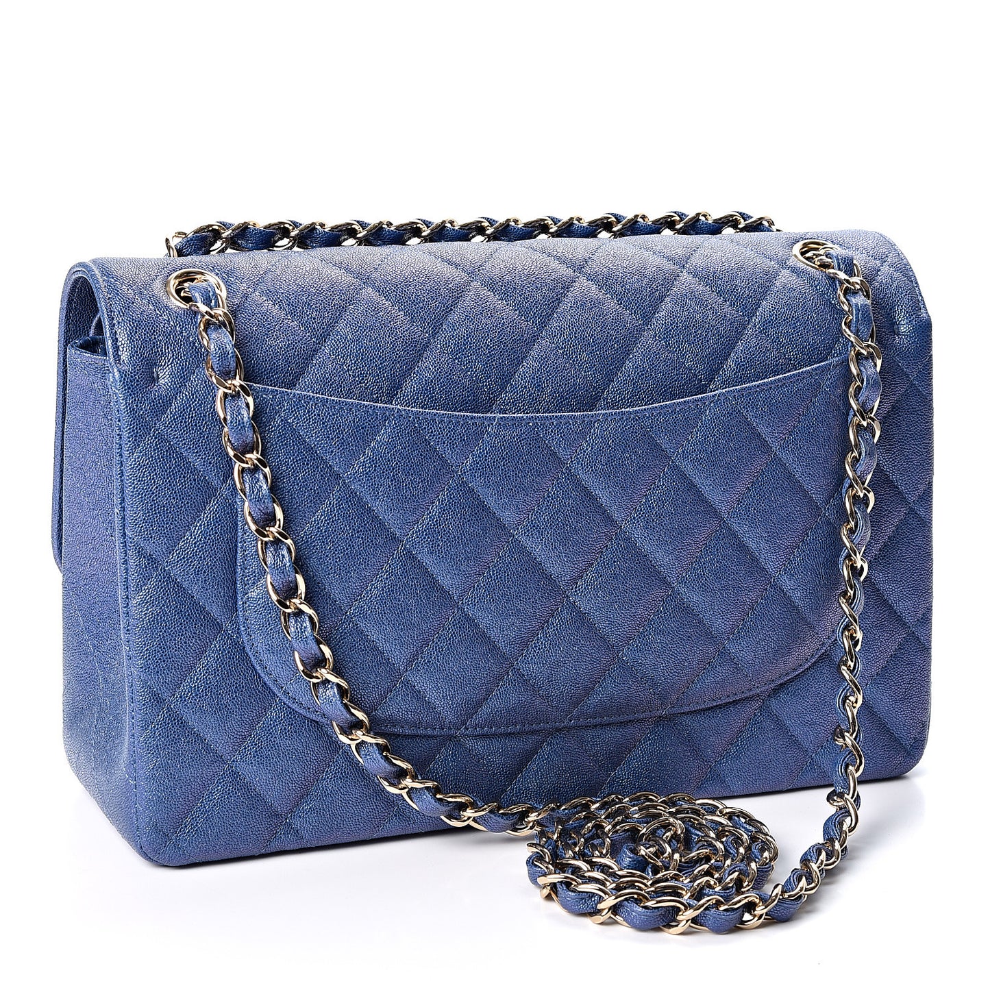 Iridescent Caviar Quilted Jumbo Double Flap Dark Blue