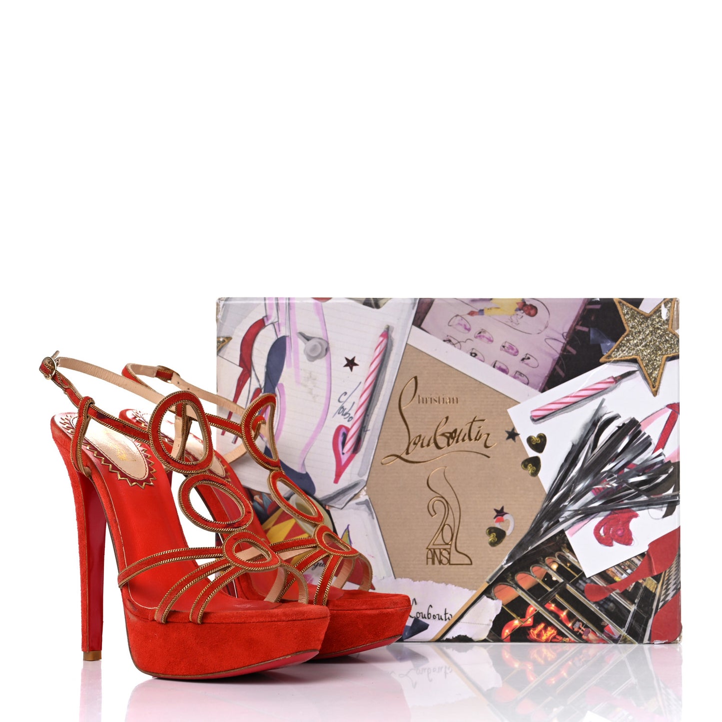 Veau Velours 20 Ans Chain Troisronds 140 Sandals 36.5 Mandarin Red Gold