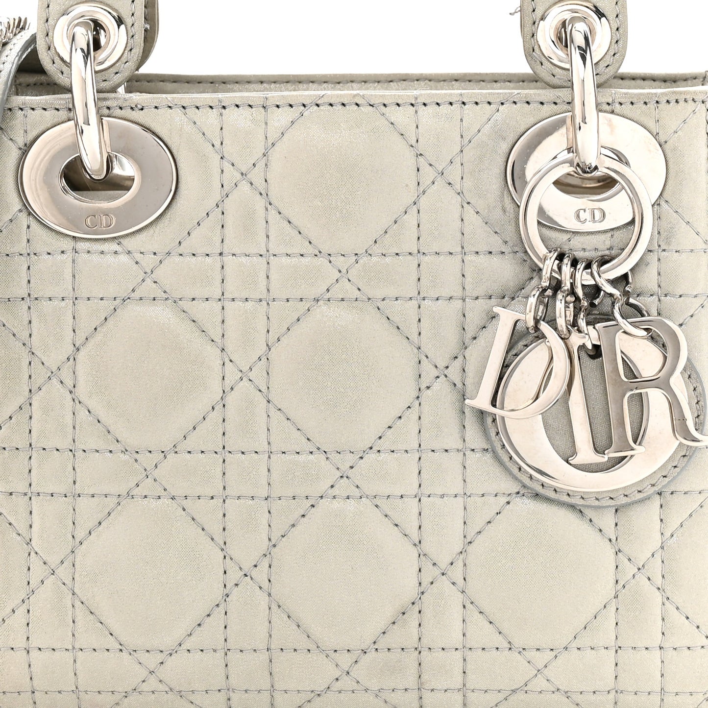 Metallic Nubuck Cannage Mini Lady Dior Silver