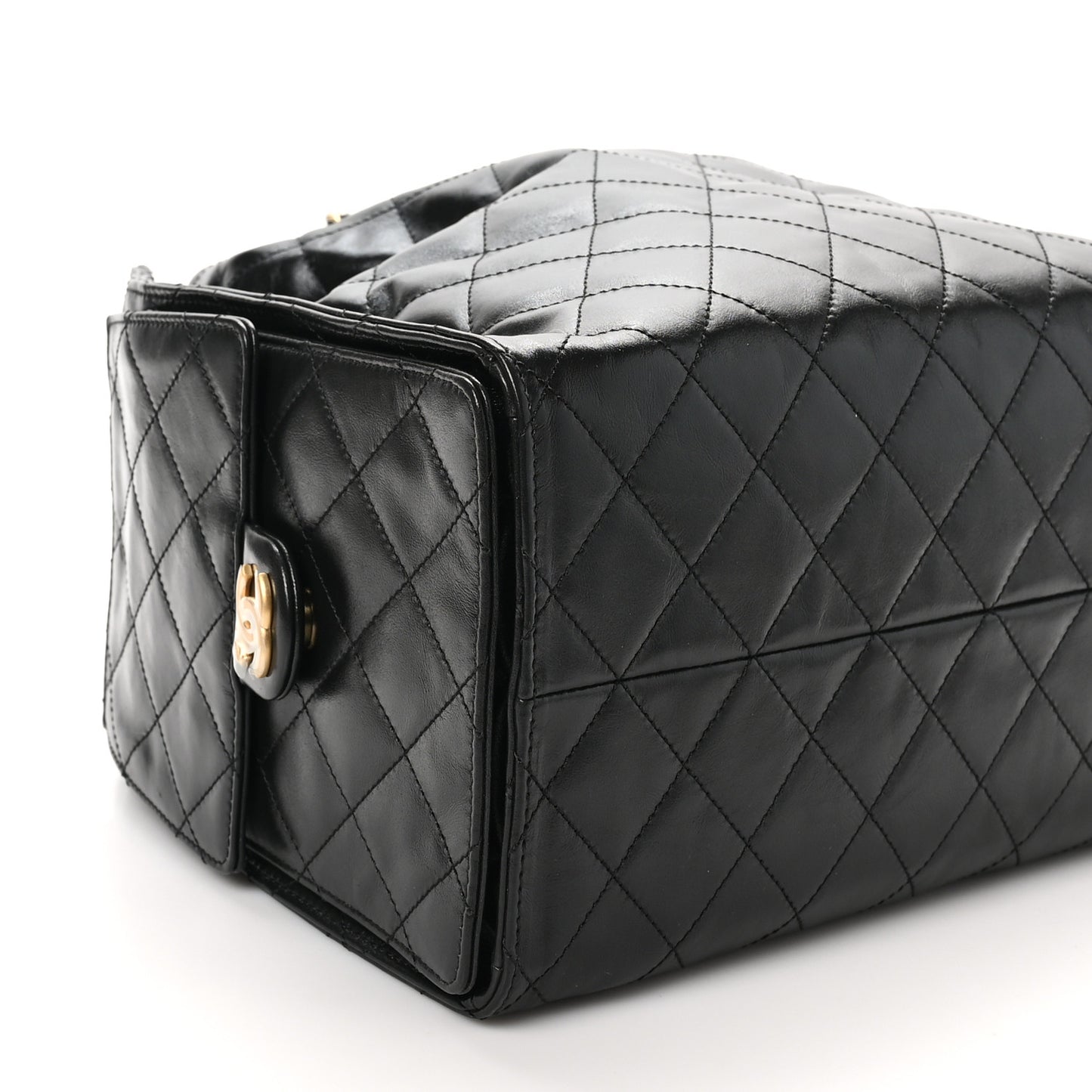 Shiny Crumpled Calfskin Quilted Medium Chanel 25 Handbag Black