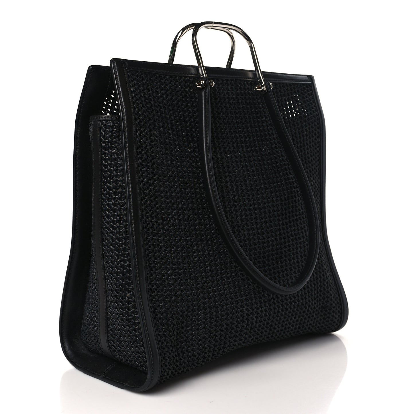 Raffia Calfskin The Tall Story Tote Bag Black