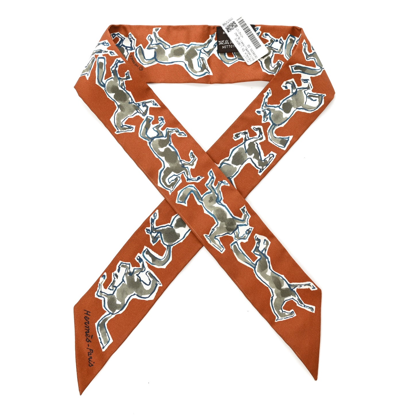 Silk Chevaux En Liberte Twilly Caramel Kaki White