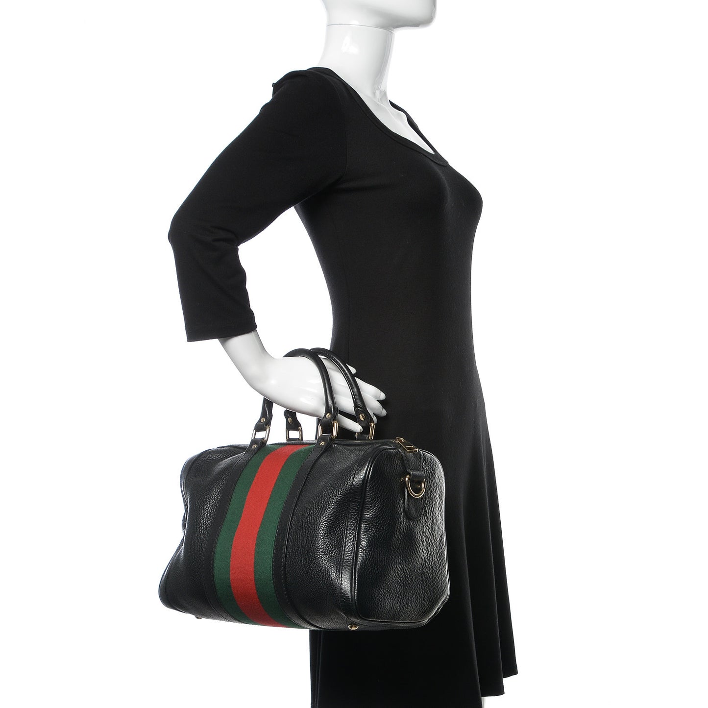 Calfskin Vintage Web Medium Boston Black