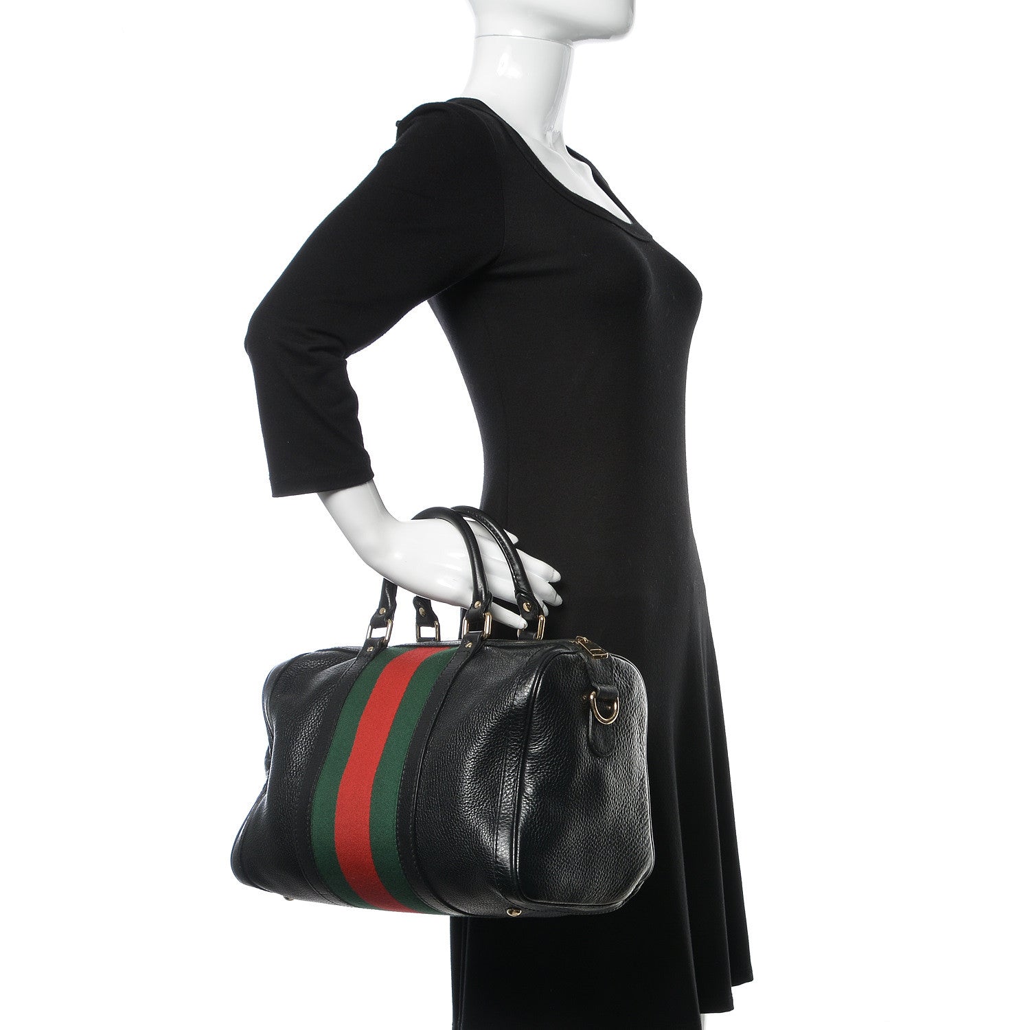 Gucci Calfskin Vintage Web Medium Boston Black 2 of 9