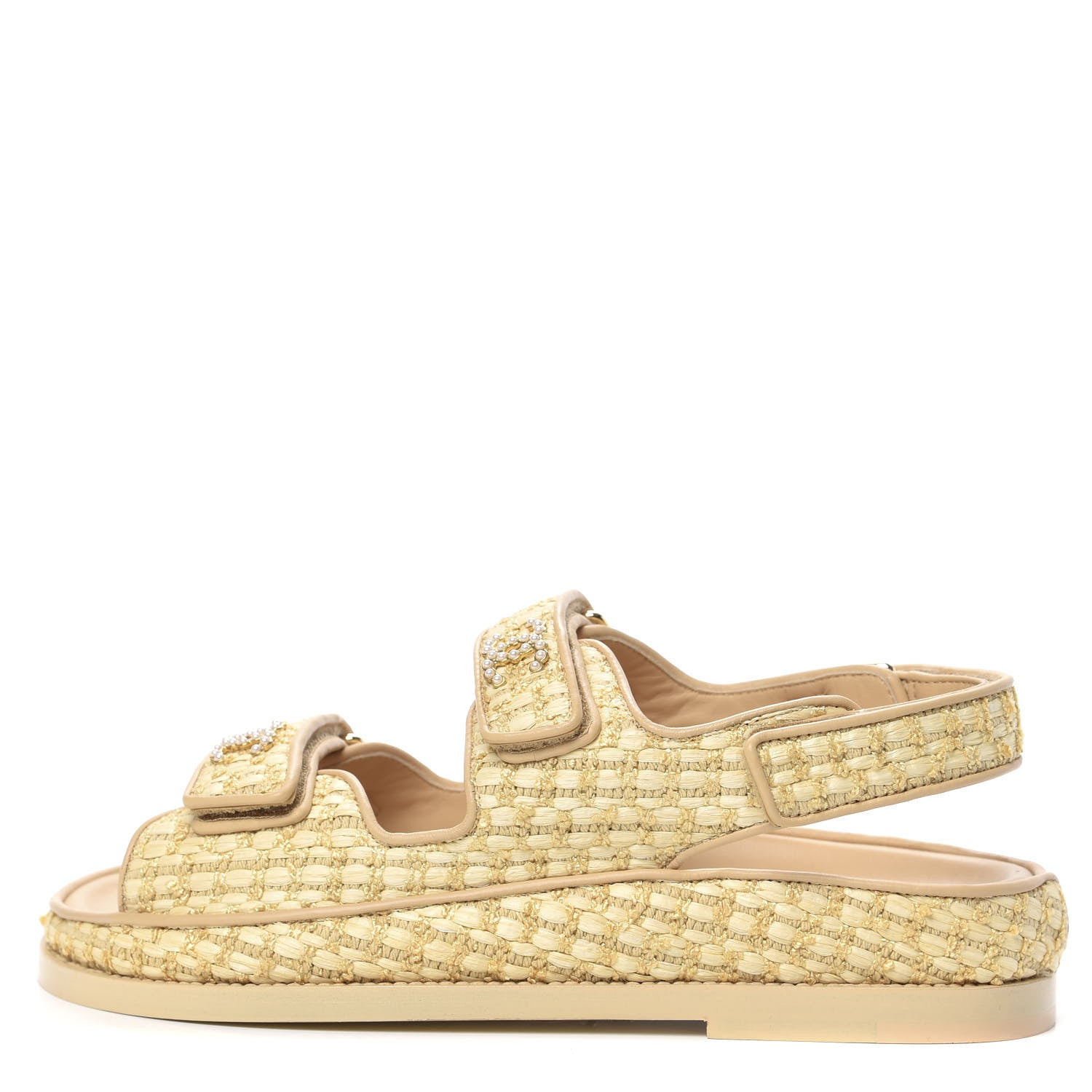 Chanel Braided Fabric Velcro Dad Sandals 37 Beige 1 of 9