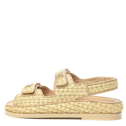 Chanel Braided Fabric Velcro Dad Sandals 37 Beige 1 of 9