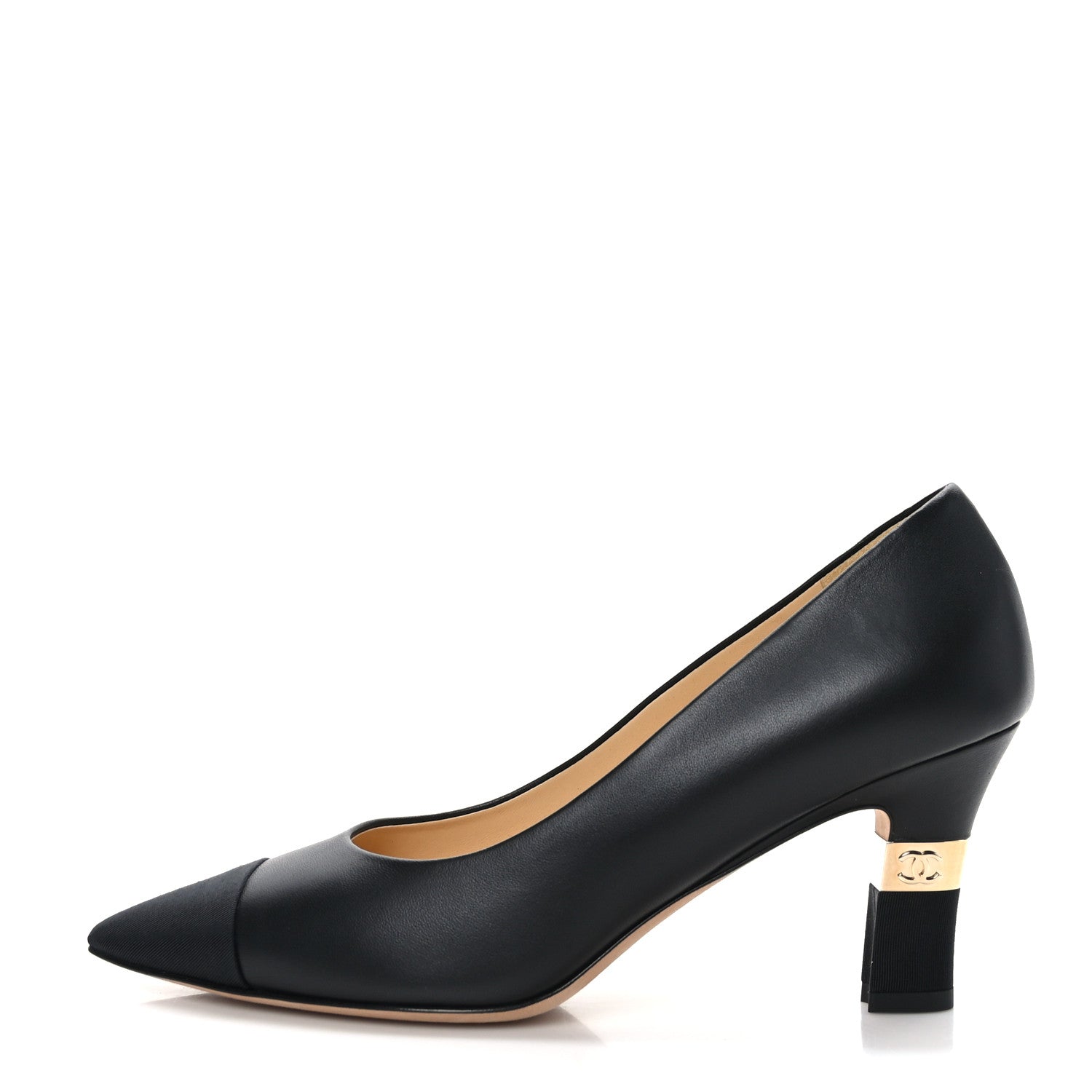 Chanel Lambskin Grosgrain Cap Toe CC Pumps 38.5 Black 1 of 8