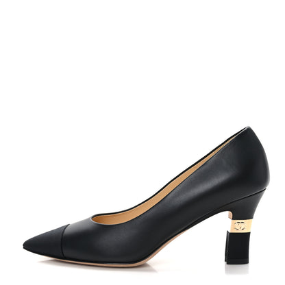 Chanel Lambskin Grosgrain Cap Toe CC Pumps 38.5 Black 1 of 8