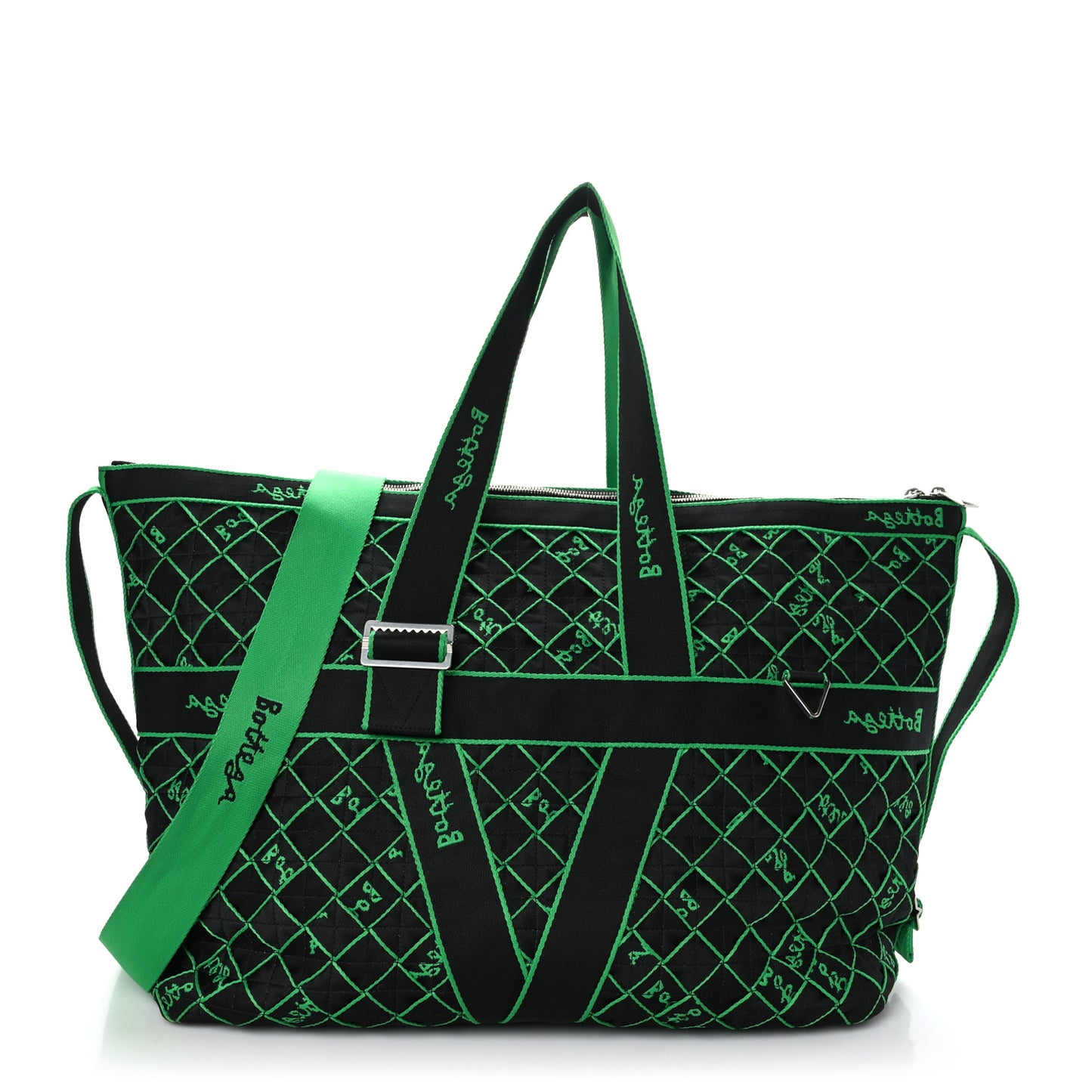 Polyester Stitched Webbing Duffle Bag Black Green