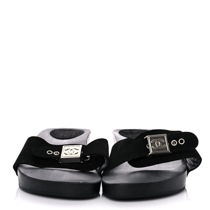 Chanel Suede Wood Sandals 41 Black 2 of 13