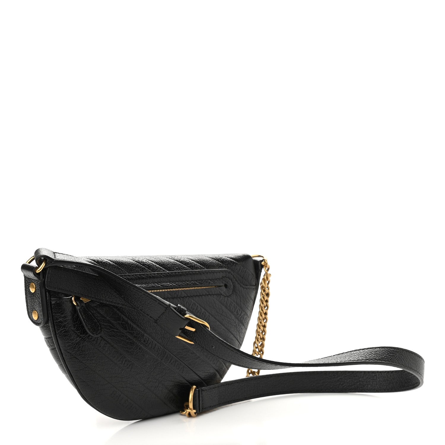 Balenciaga Shiny Goatskin Allover Logo Embossed XXS Souvenir Belt Bag Black 3 of 8