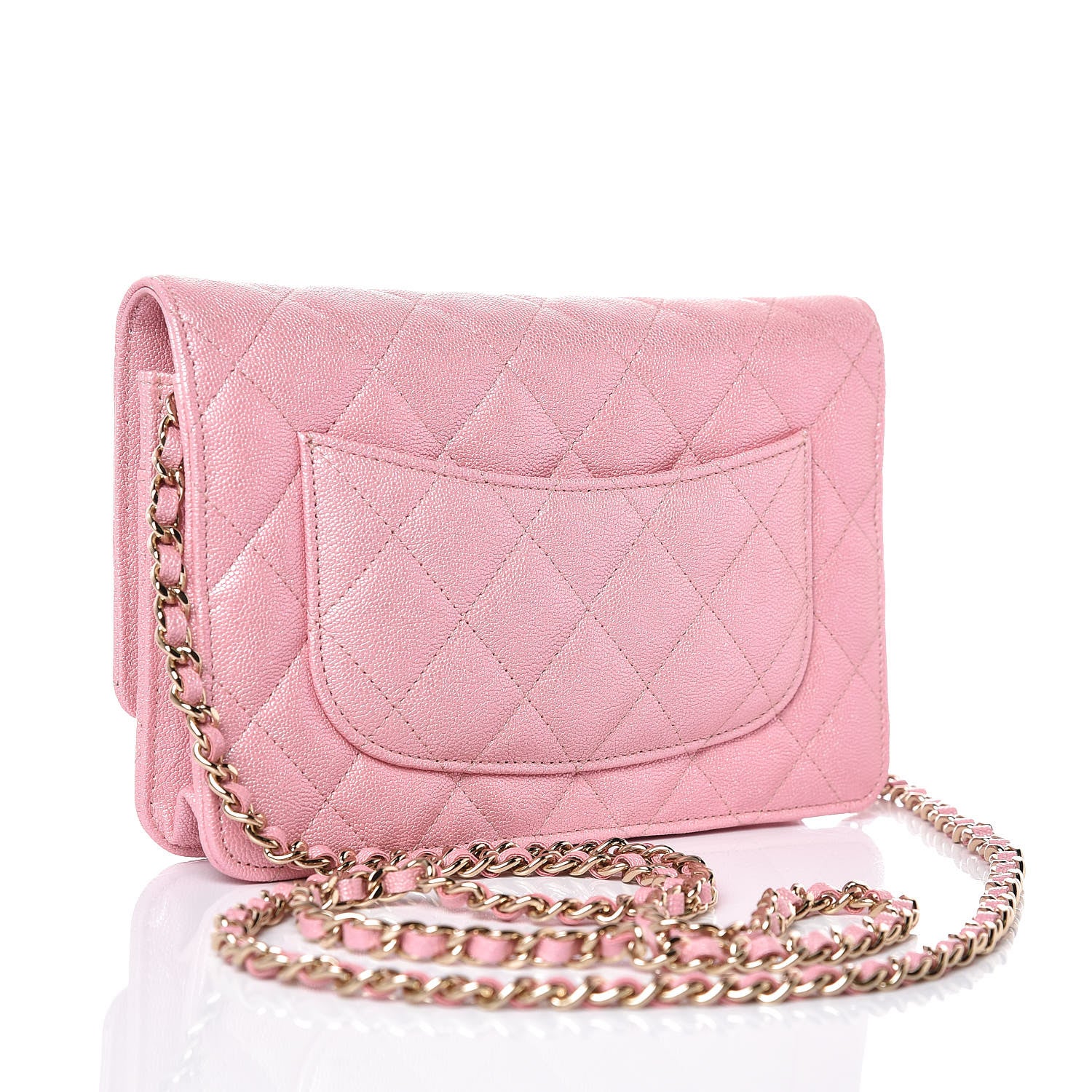 Chanel Iridescent Caviar Quilted Wallet on Chain WOC Rose Pink 3 of 9