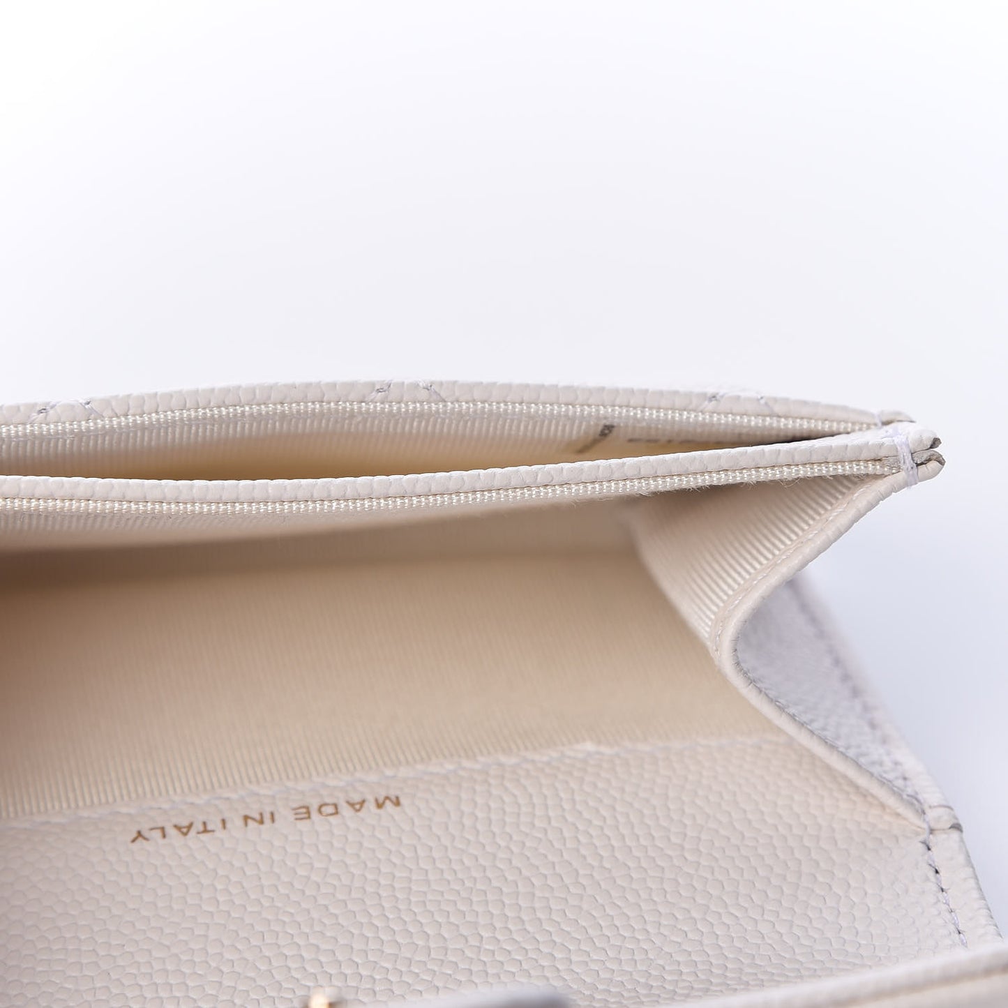 Caviar Quilted Flap Card Holder Wallet White