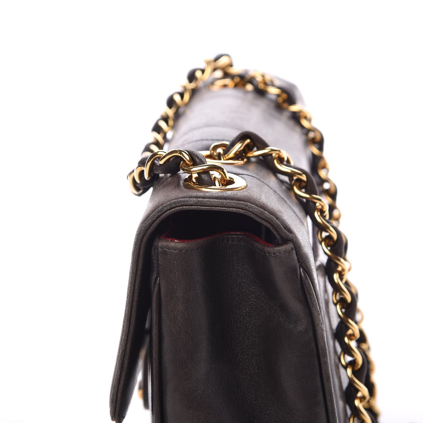 Lambskin Vertical Quilt Jumbo Single Flap Black