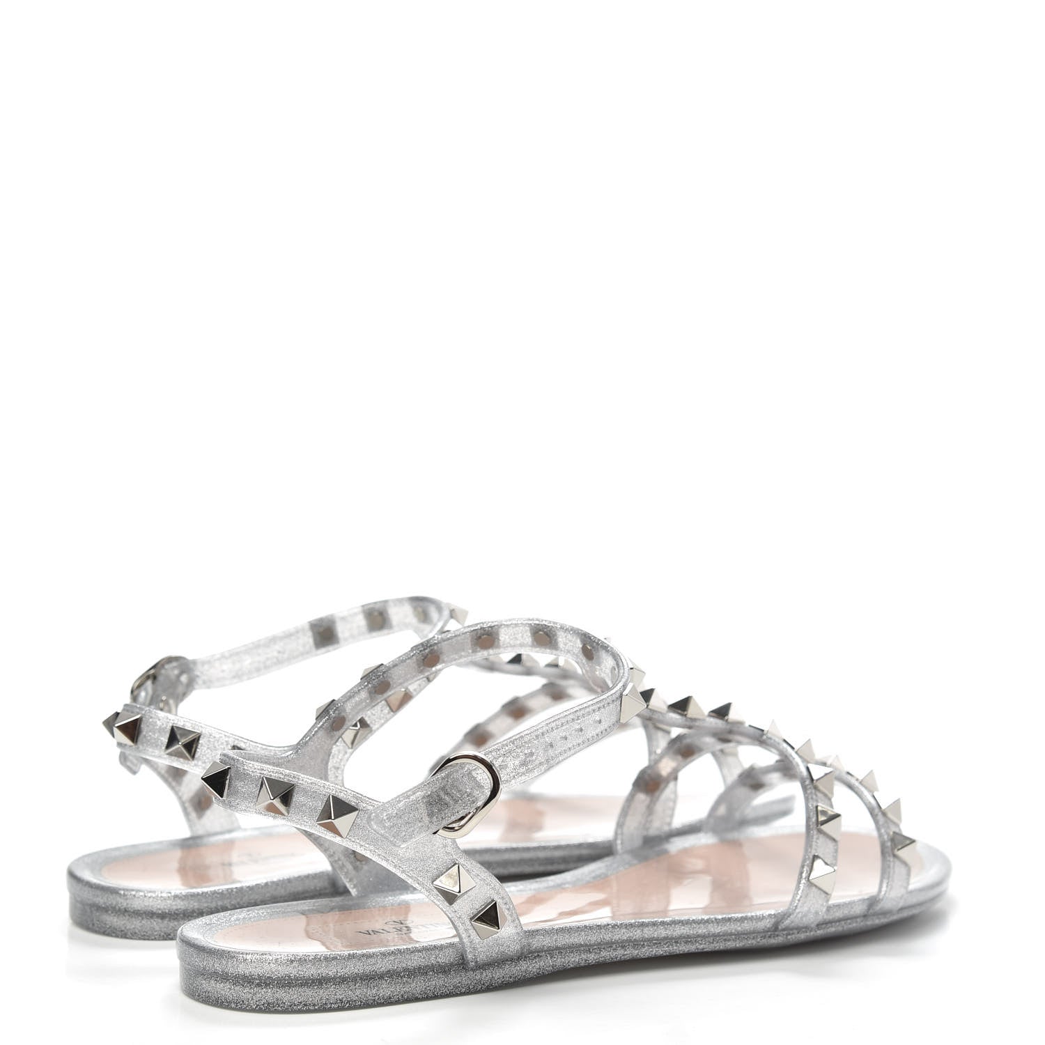 Valentino Garavani PVC Jelly Glitter Rockstud Caged Sandals 36 Silver 4 of 8