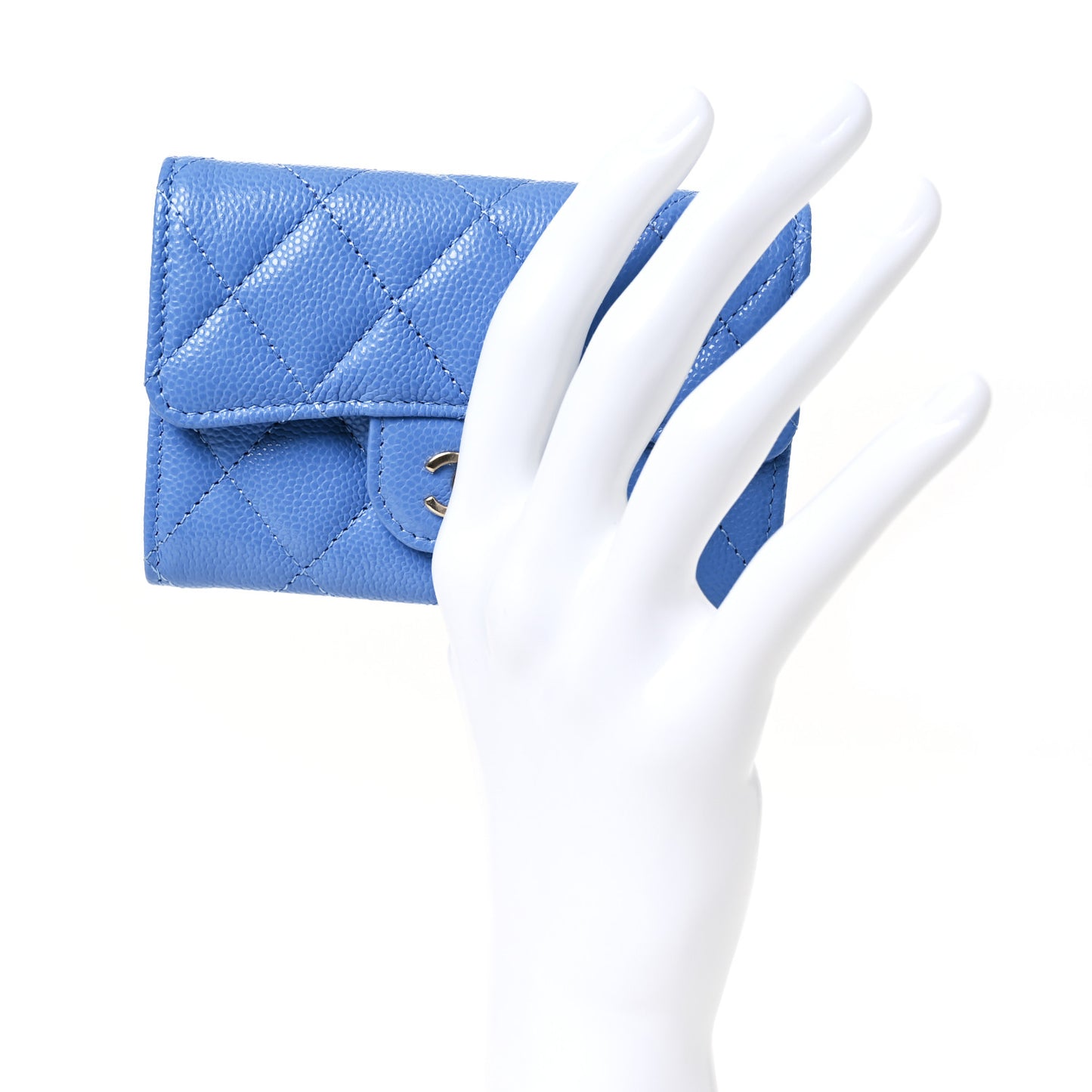 Caviar Quilted Flap Card Holder Wallet Blue